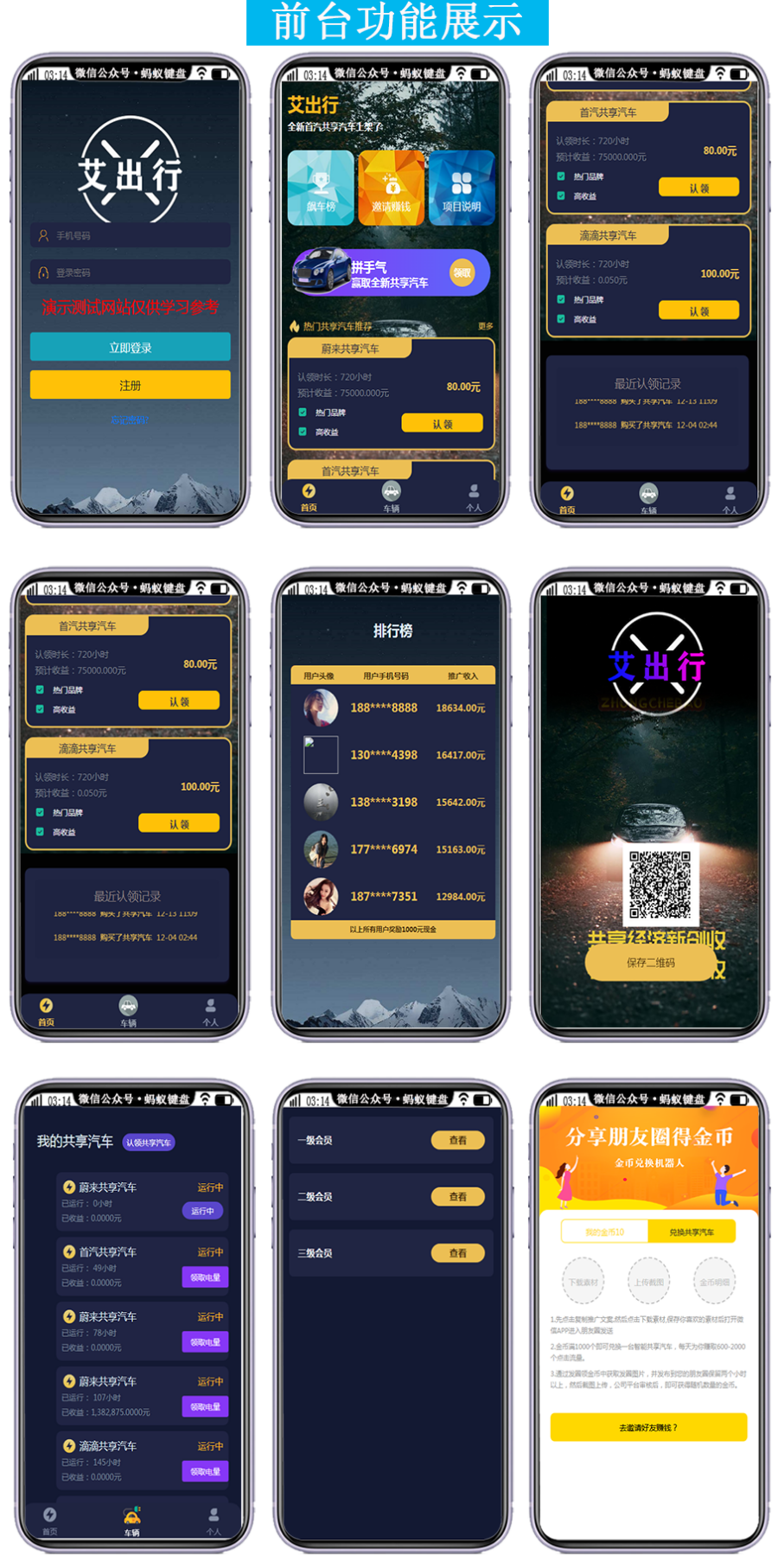 共享汽车挂机赚钱分享单众筹矿机挖矿自动挂机广告区块链抢分销投资金理财分红街电盘