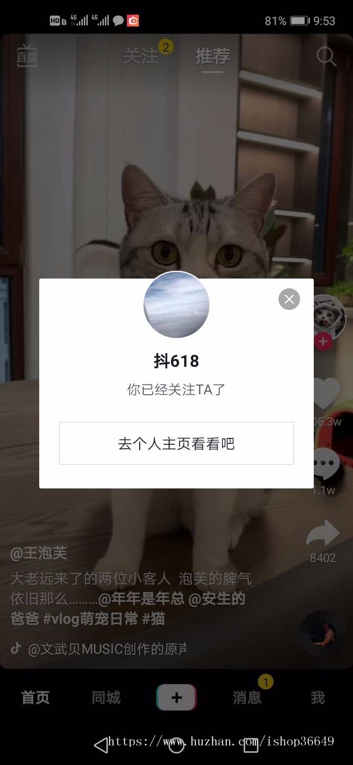 抖音截流， 抖音关注口令，抖音跳转口令,v.douyin.com缩短生成 