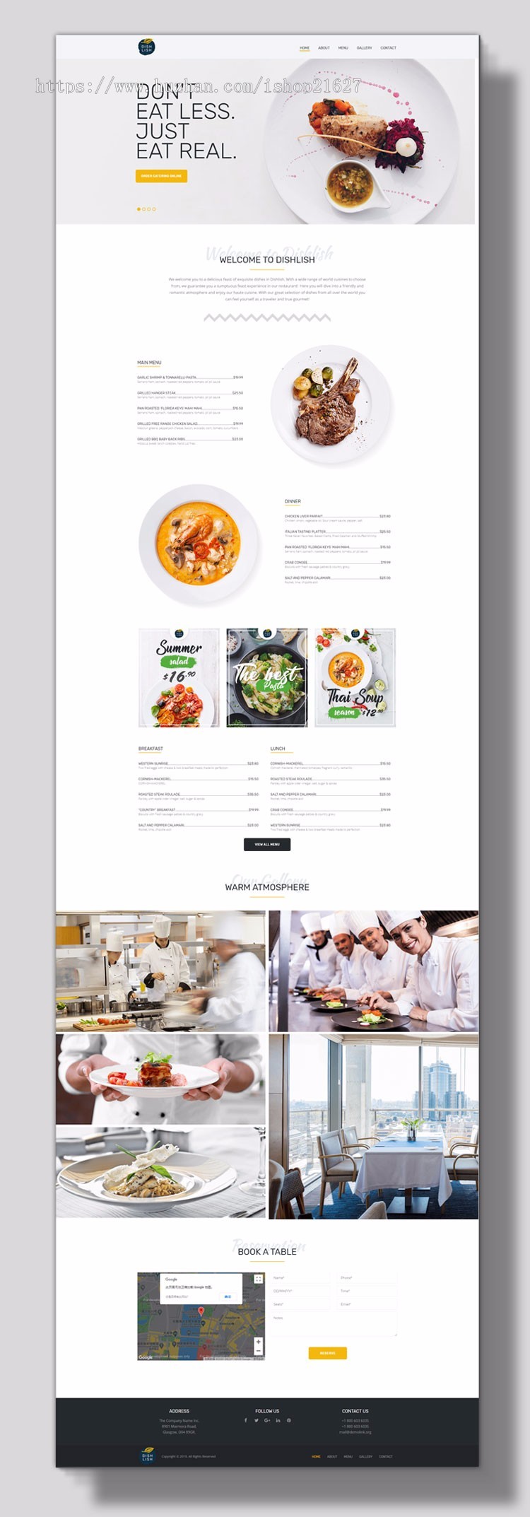 wordpress模板餐饮行业菜单简洁企业网站源码汉化 