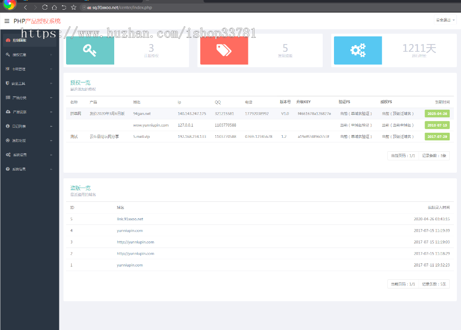 2019PHP2.7.0版域名+IP授权加密系统完整版源码定制版带卡密自助授权功能全开源运营