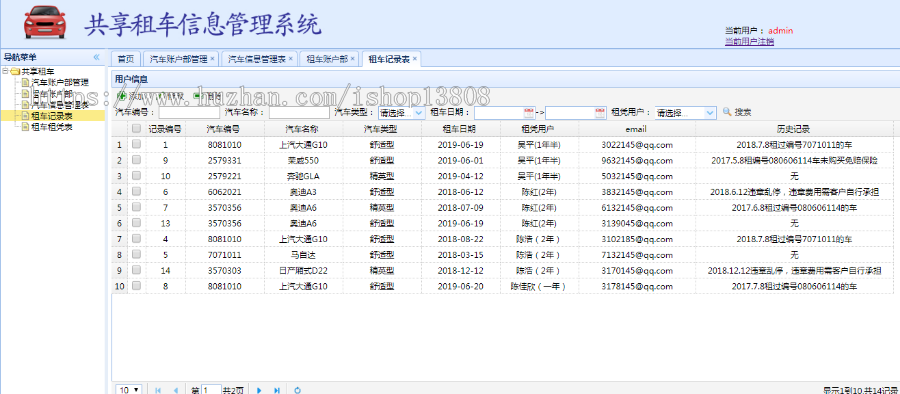 java web共享租车信息管理系统
