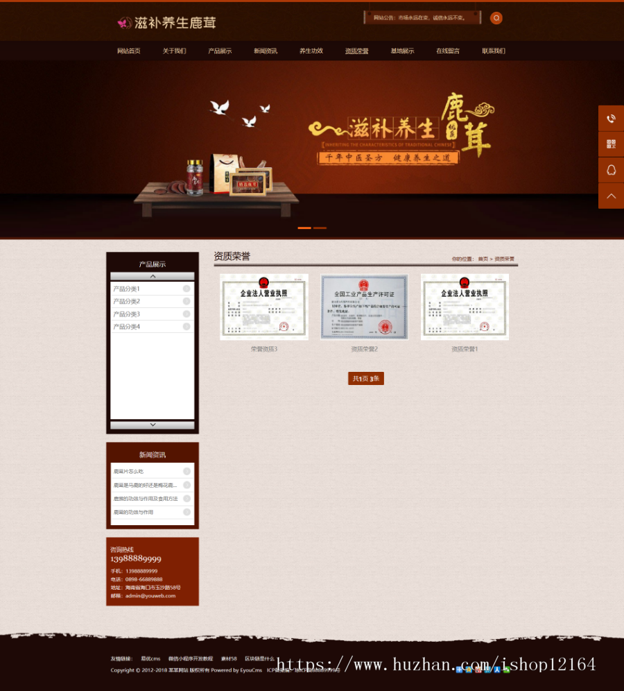 养身药业公司网站模板源码带手机版