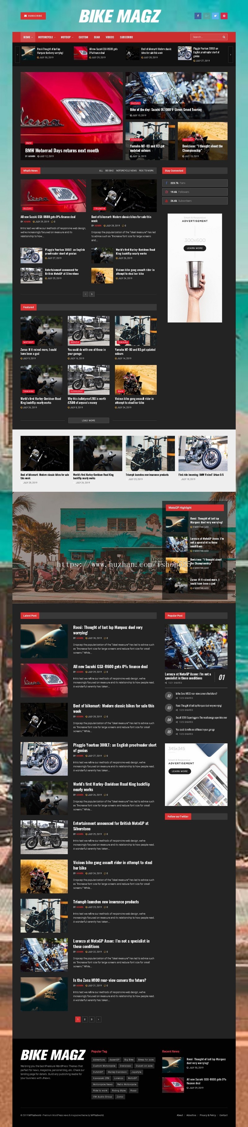 英文WordPress主题 漂亮的摩托车汽车暗黑成品模板 附带采集器 