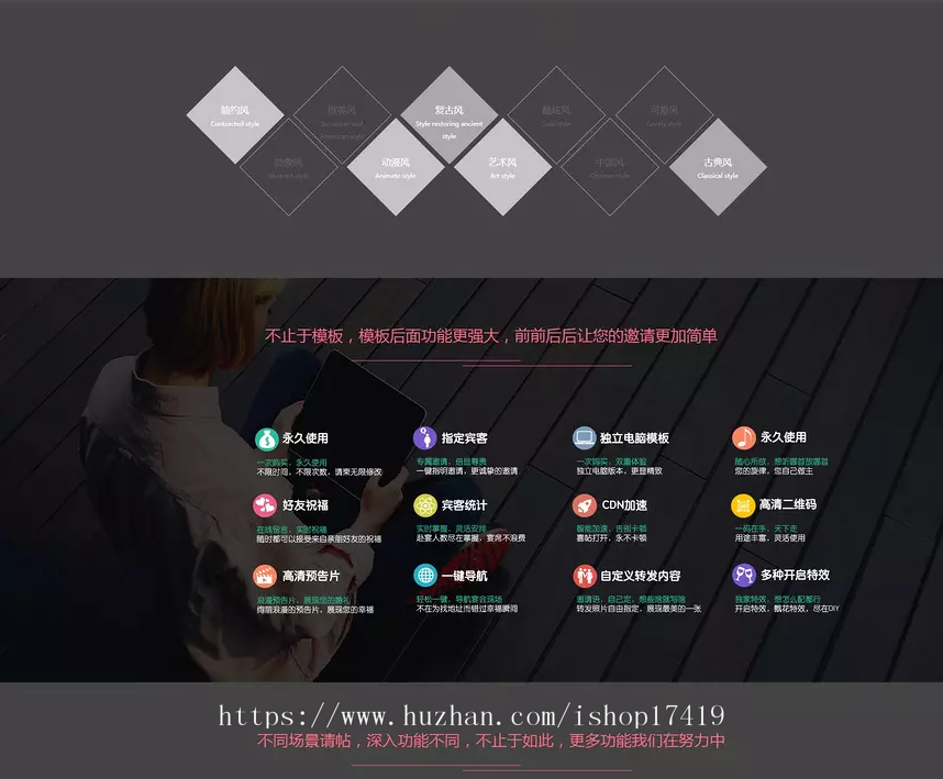 仿易企秀H5微喜帖微信场景制作+自定义H5微场景新增采集同行、访问深度、互动统计等，