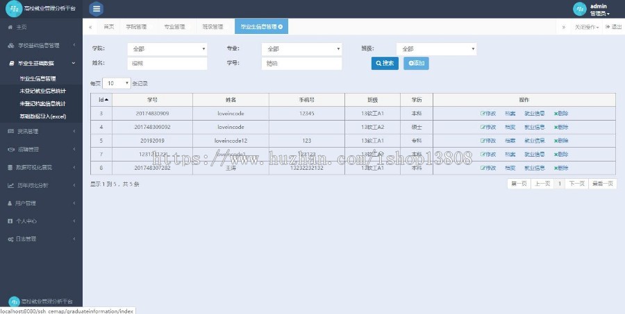 Java SSH毕业生离校就业分析管理平台