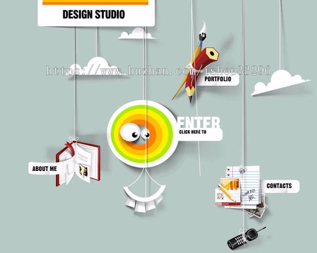 html5+flash漫画风格创意吊牌个人主页模板