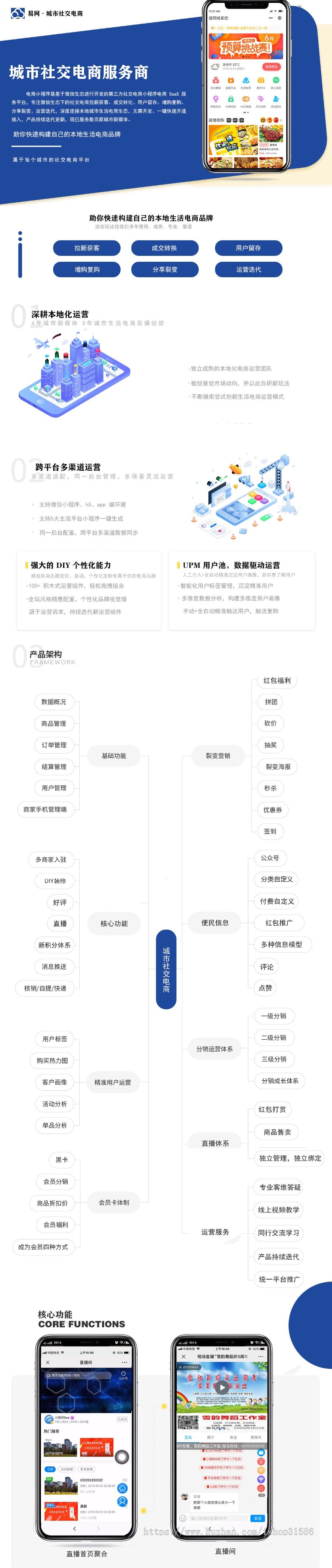 微同城直播二合一 微赞 云犀 直播平台微信营销系统 门户网站 付费投票 砍价营销系统