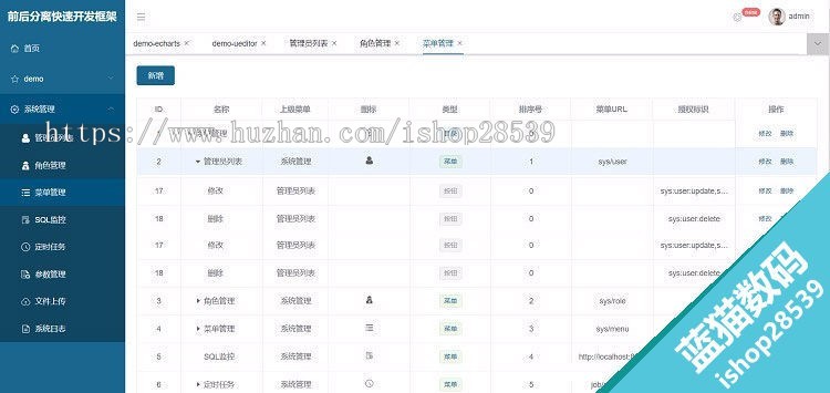 前后分离敏捷开发框架基于Vue+ElementUI+Springboot源码后台权限 