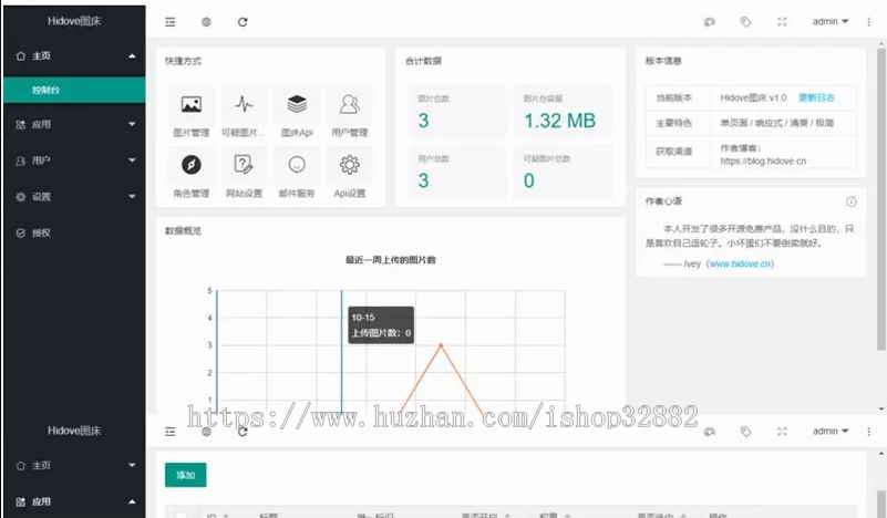 Hidove在线聚合图床网站源码 支持15个接口自由更换 免费上传API，bootstrap4简约界面 