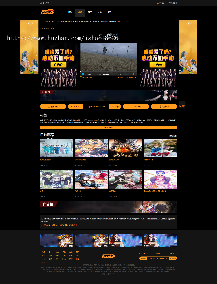 苹果cmsV10仿8x8x_20个广告位_视频图片小说源码多处广告位/充值会员第三方码支付