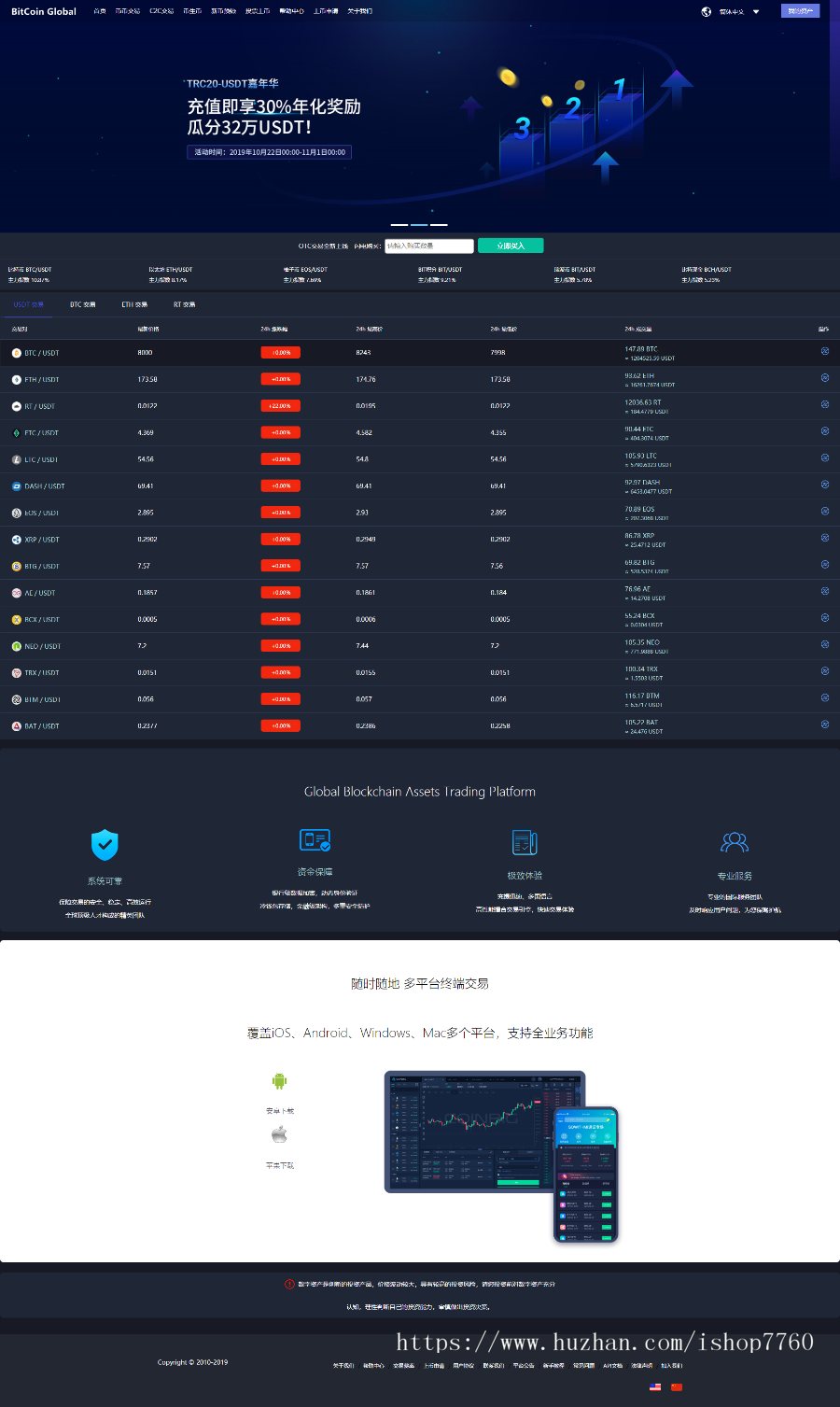 V2版本 以太坊,ERC2.0,BTC等仿火币交易所C2C,币挖矿,区块链机器人行情同步pc+H5