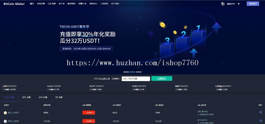 V2版本 以太坊,ERC2.0,BTC等仿火币交易所C2C,币挖矿,区块链机器人行情同步pc+H5