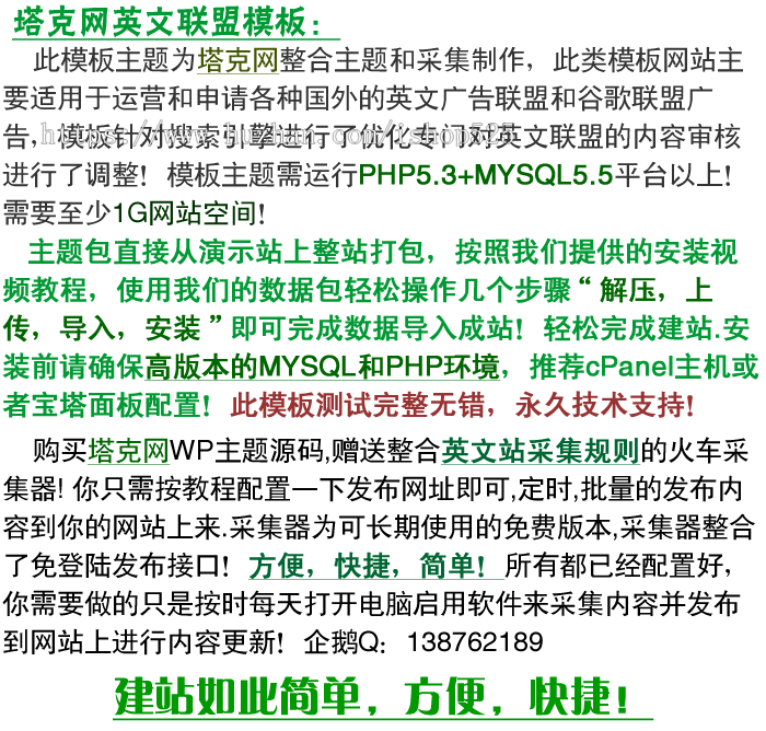 英文网站联盟模板 摄影技巧数码资讯整站源码 带采集器