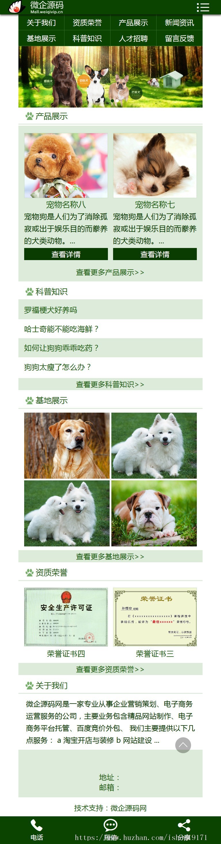 绿色宠物狗机构类网站织梦模板(带手机端)