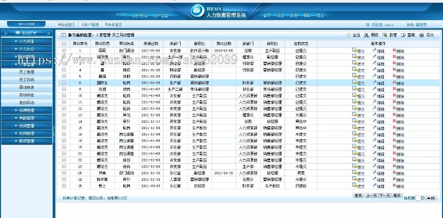 java人力资源管理系统源码网站后台源码