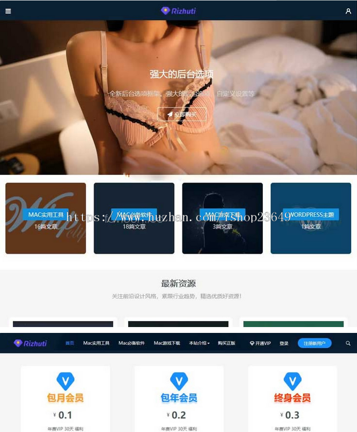 Wordpress模板日主题Rizhuti 3.2虚拟资源素材下载主题网站源码