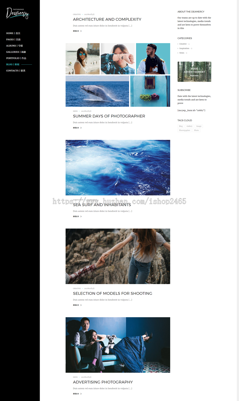 Deamercy创意摄影师 WordPress 主题汉化模板 
