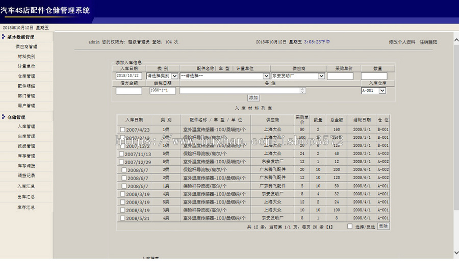汽车4S店修理厂配件仓储管理系统ASP网站源码XYM565 ASP+ACCESS 