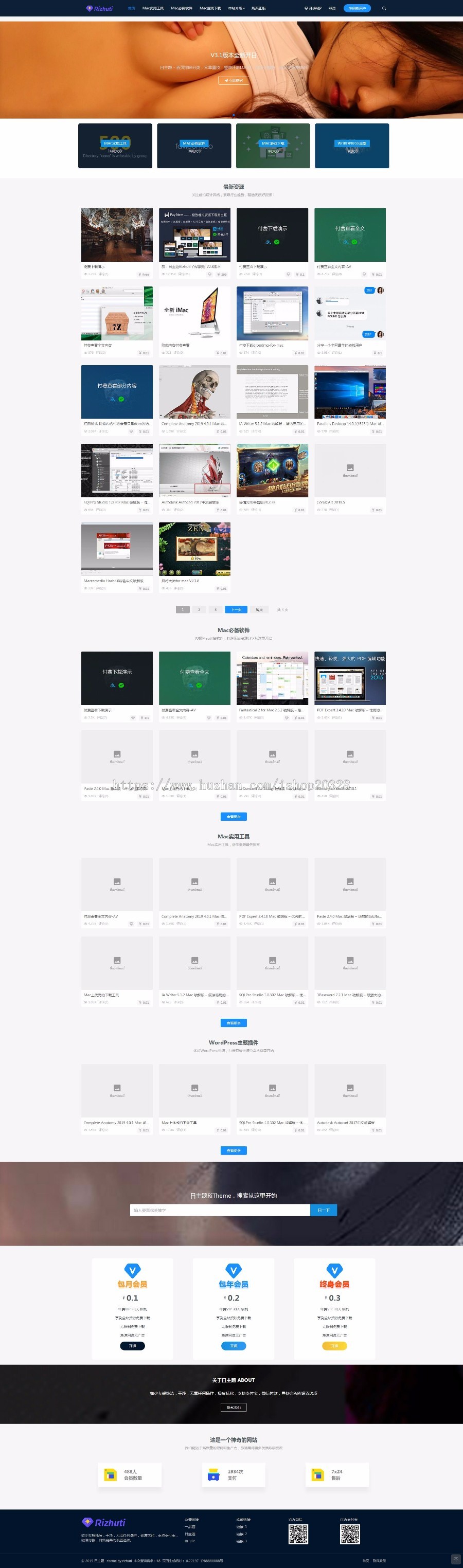 Wordpress主题,日主题Rizhuti2.1虚拟资源下载类主题无授权 