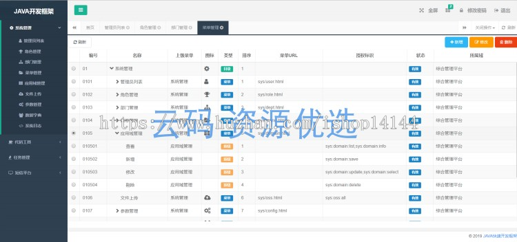 JAVA敏捷开发框架源码含代码生成器 基于SSM+Vue后台管理权限 