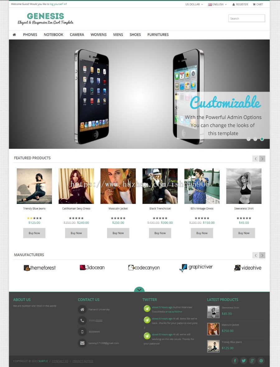 Genesis Zencart主题模板 SEO 自适应HTML5 女装 美容化妆品 家居装饰品 Zencart v1.5.1 
