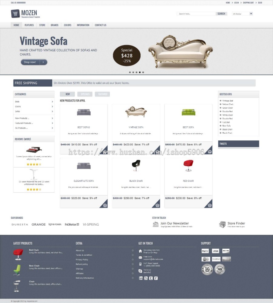 Mozen Zencart模板 兼容Zencart v1.5.1 外贸时尚的购物主题 