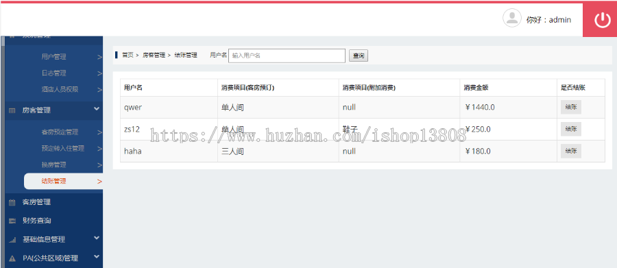 Java ssh框架 酒店管理系统前台+后台两套源码+数据库+需求文档