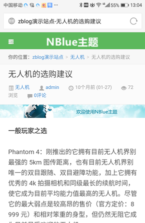 ZBlog博客文章主题NBlue主题精美大气移植主题大前端主题+手机WAP 
