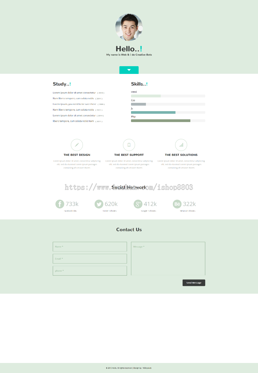 个人简历网页模板HTML5自适应手机大学生单页模板素材