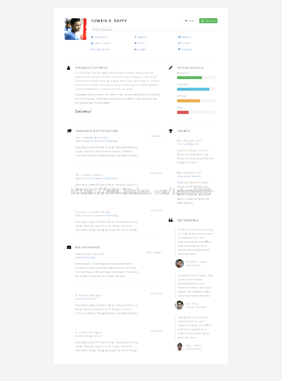个人简历网页模板HTML5自适应手机大学生单页模板素材