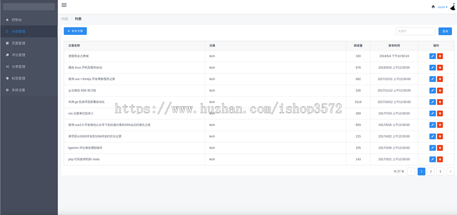 nodejs博客源码,ES5/6/7语法,thinkjs程序+vue后台管理