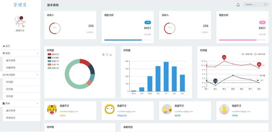 后台管理系统前端模板源码html+css+js简单后台模板源码HTML