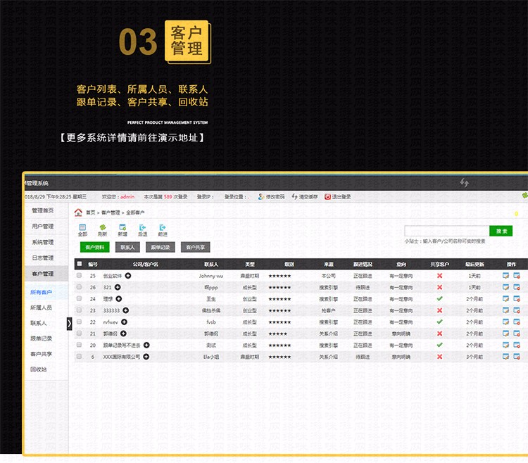 crm系统 php网站源码 thinkphp客户关系资料管理用户权限管理 