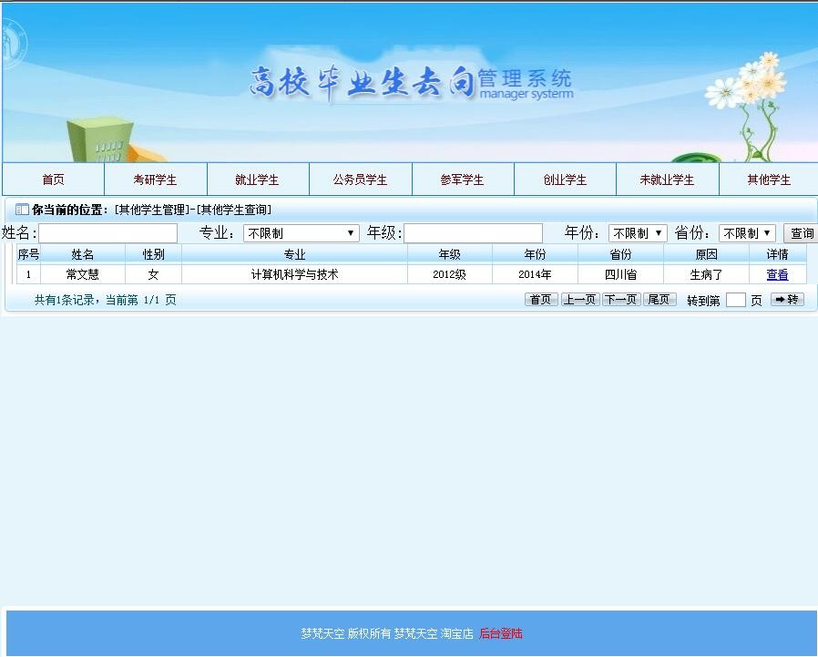 毕业生就业去向信息管理系统源码毕业课程设计SSH2框架mysql java