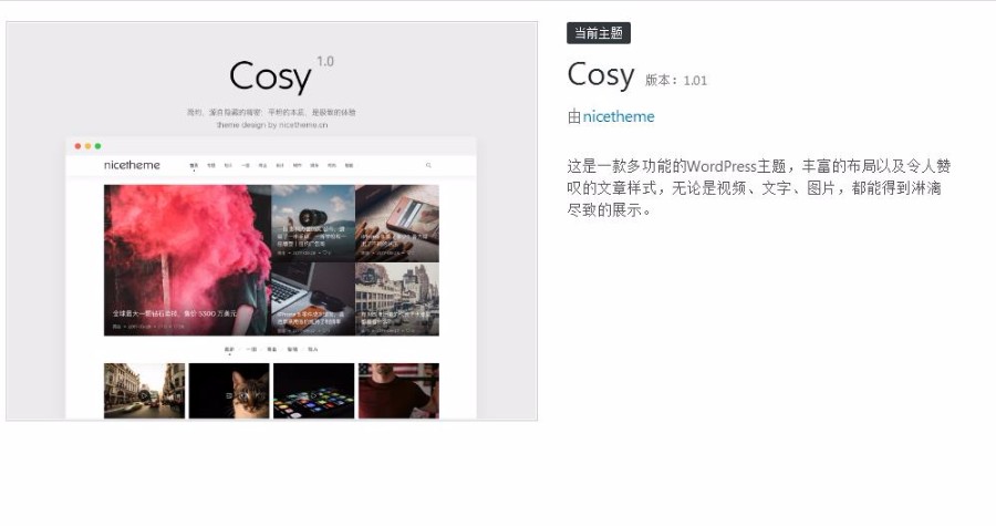 苏醒主题Cosy主题:漂亮得不像实力派的WordPress多功能主题