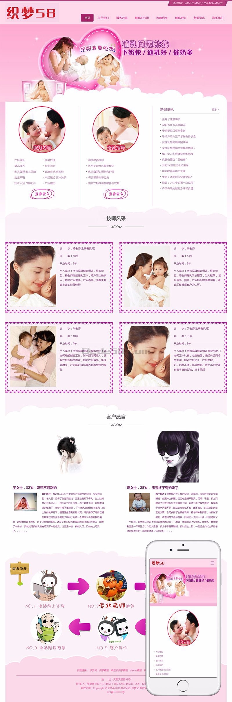 响应式粉红色母婴催乳类网站织梦模板（自适应设备）