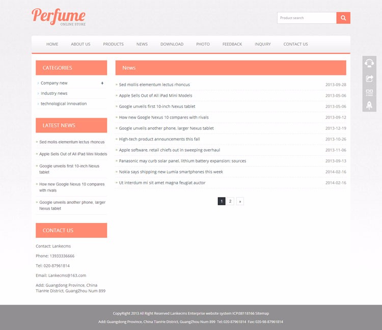 thinkphp香水公司英文网站源码 html5响应式自适应外贸模板 PHP伪静态后台