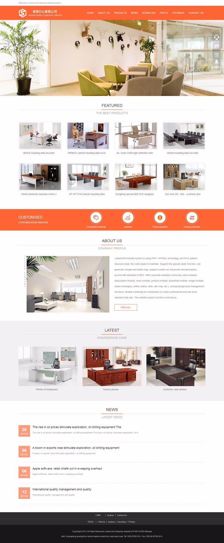 thinkphp办公家具中英双语响应式网站模板手机自适应 PHP伪静态带后台橙色