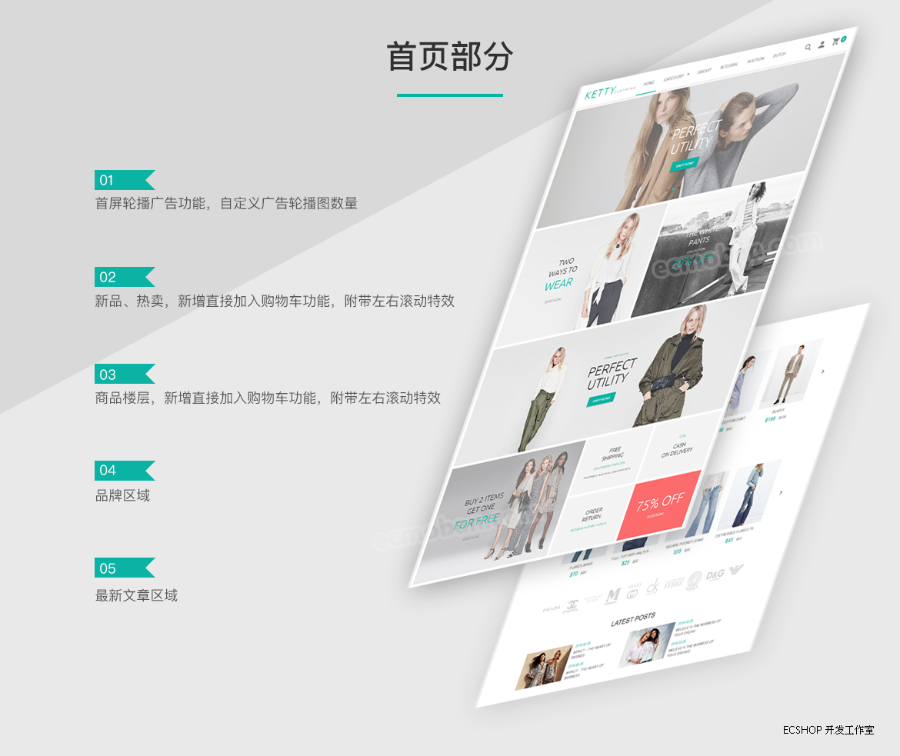 ecshop外贸商城网站php源码|ketty外贸模板|简约服装商城英文网站 