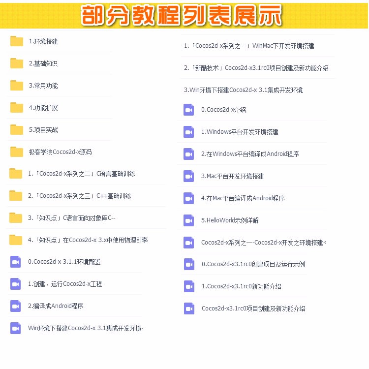 手游开发零基础实战项目5个案例含源代码Cocos2d-x视频教程