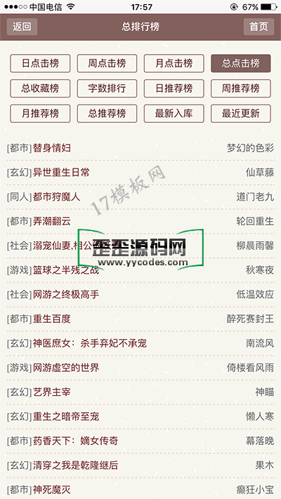 独立版WAP,原创第4套杰奇WAP小说模板,手机端模板