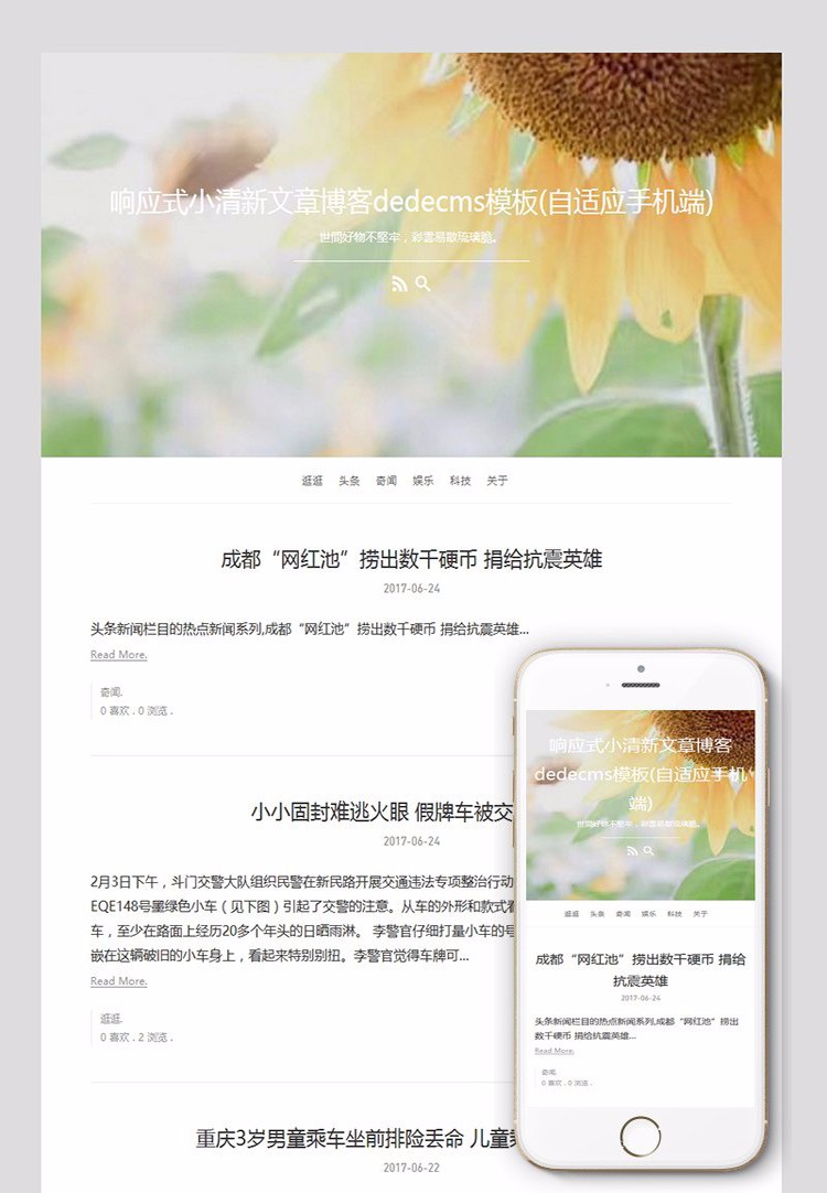 响应式个人文章博客织梦模板自适应手机自媒体网站源码 带后台SEO 