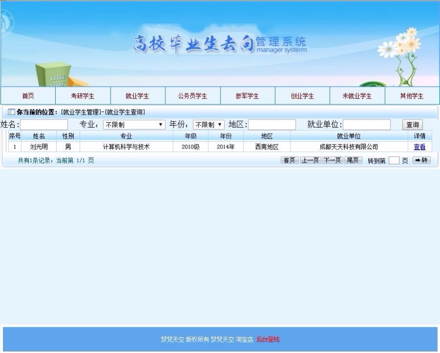 毕业生就业去向信息管理系统源码 SSH2框架