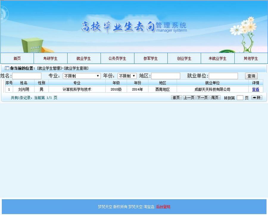 毕业生就业去向信息管理系统源码毕业课程设计SSH2框架mysql java