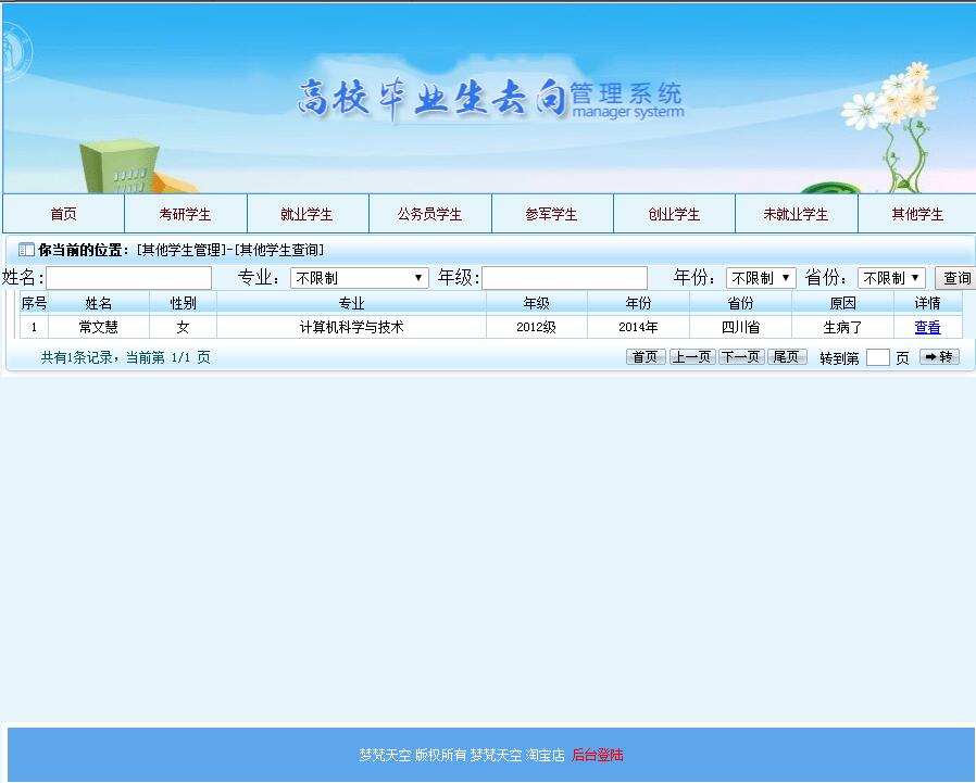 毕业生就业去向信息管理系统源码毕业课程设计SSH2框架mysql java