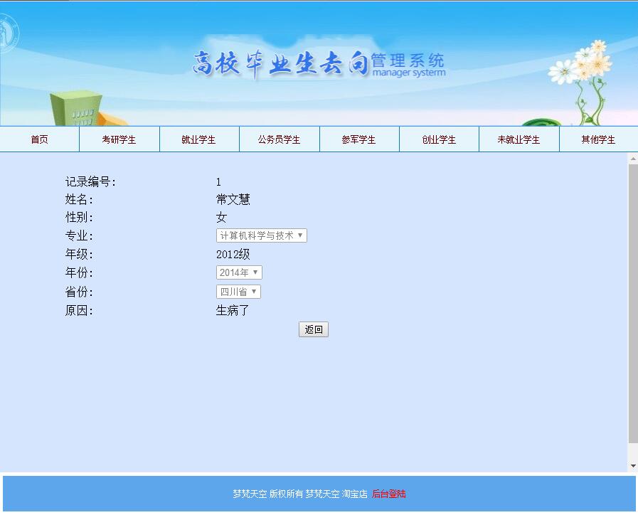 毕业生就业去向信息管理系统源码毕业课程设计SSH2框架mysql java
