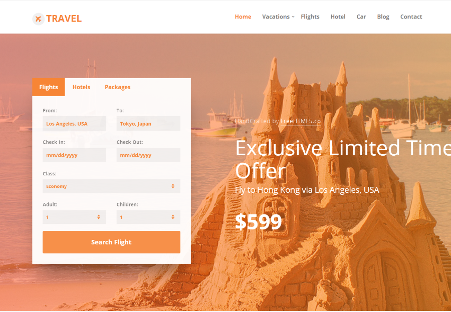 TRAVEL旅行社机票预订响应式企业网站模板
