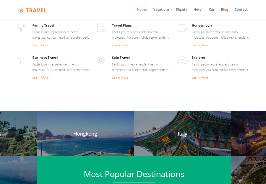 TRAVEL旅行社机票预订响应式企业网站模板