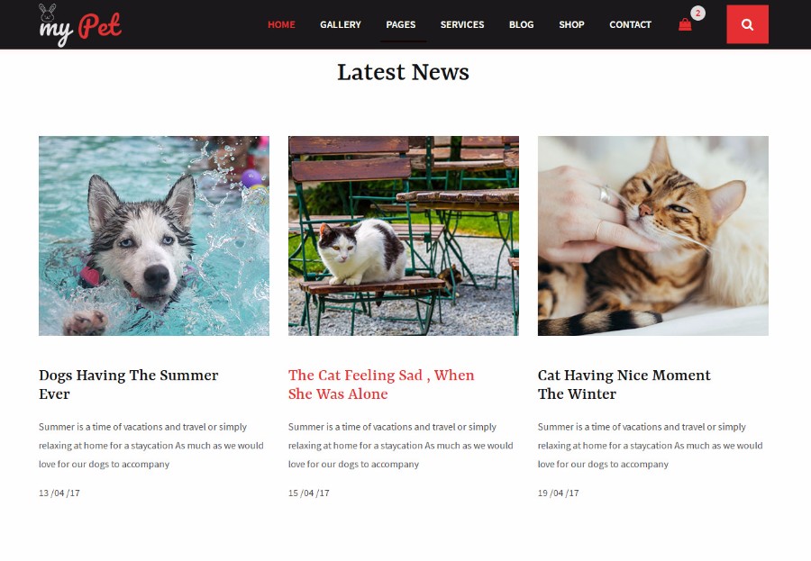 红色大气的宠物兽医网站模板