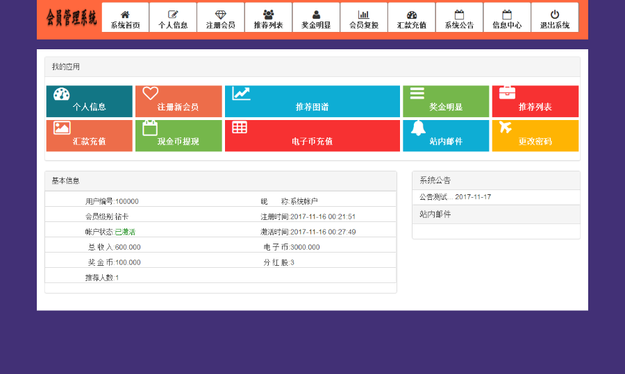 PHP日分红复投返利直推系统源码